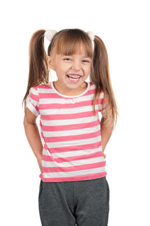Portrait of happy little girl over white backgroundの写真素材