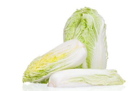 Fresh Chinese cabbage vegetable on white backgroundの写真素材