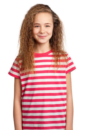 Portrait of happy girl isolated on white backgroundの写真素材