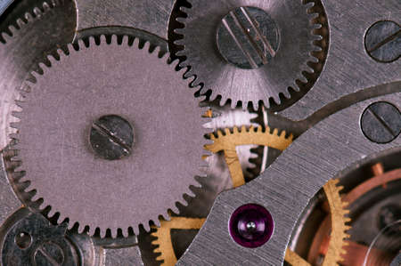 Close-up of mechanism of old watch  Photo macro の写真素材