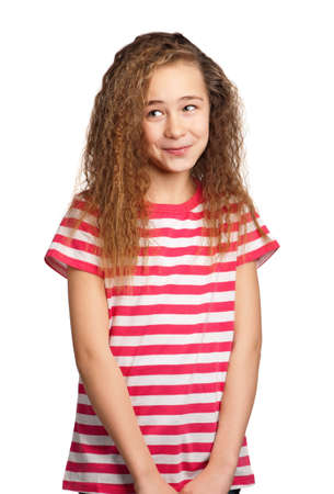Portrait of happy girl isolated on white backgroundの写真素材