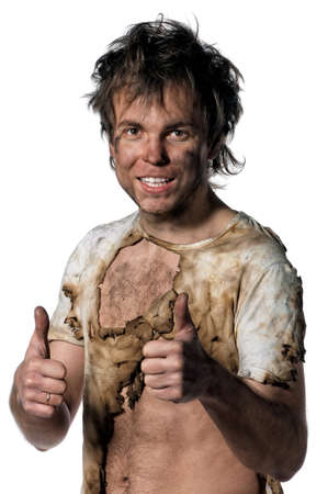 Portrait of burnt man over white backgroundの写真素材