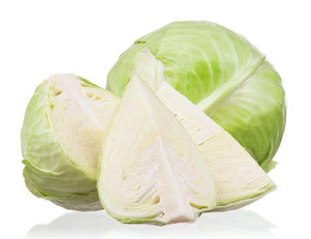 Fresh green cabbage vegetable on white backgroundの写真素材