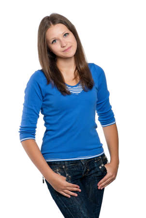 Beautiful teen girl posing on white backgroundの写真素材
