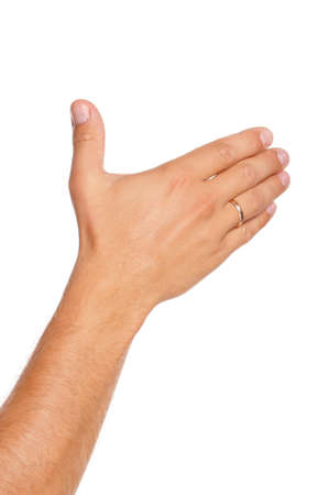 Man hand sign isolated on white backgroundの写真素材