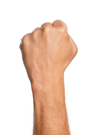 Man hand sign isolated on white backgroundの写真素材