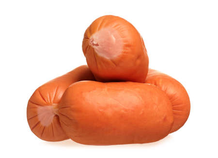 Tasty delicious sausage isolated on white backgroundの写真素材