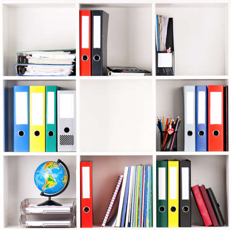 File folders, standing on the shelves at officeの写真素材