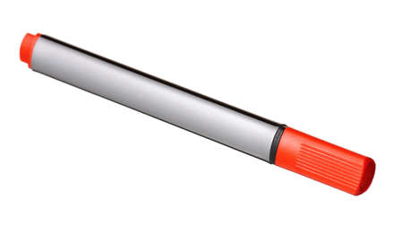 Red whiteboard marker isolated on white backgroundの写真素材