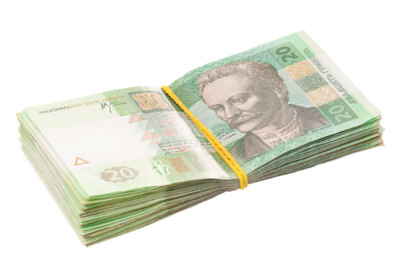 Pile of ukrainian hryvna, isolated on white background