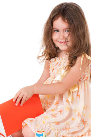 Portrait of little girl isolated on white backgroundの写真素材