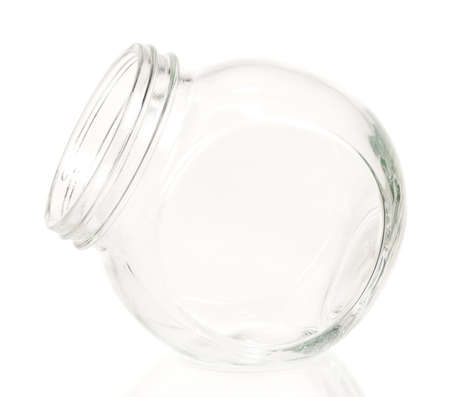 Empty glass jar isolated on white backgroundの写真素材