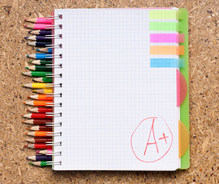 Great work - mark A+ with colorful pencils 