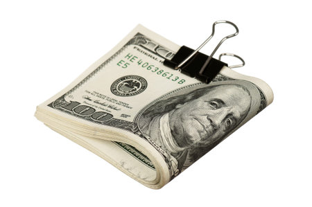 Dollar bills with clip isolated on white background