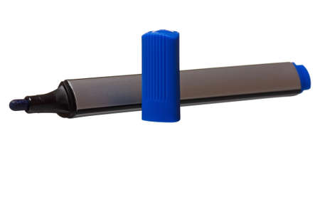 Blue whiteboard marker isolated on white backgroundの写真素材