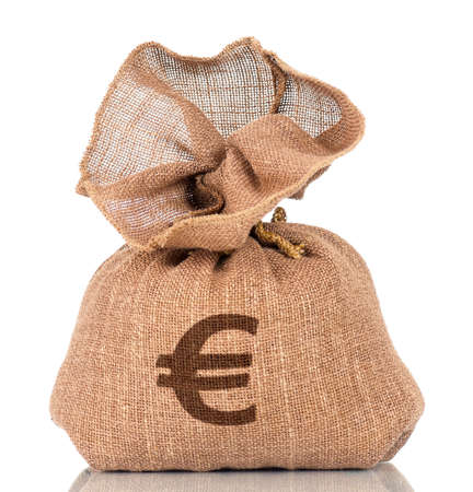 Money bag with Euro sign, isolated on white backgroundの写真素材