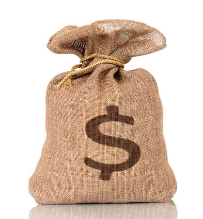 Money bag with US dollar sign, isolated on white backgroundの写真素材