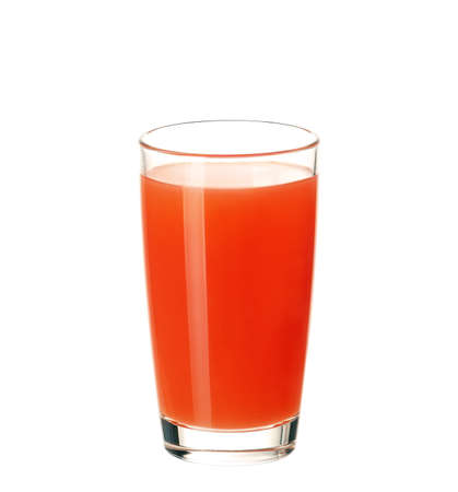 Glass of fresh grapefruit juice isolated on white backgroundの写真素材