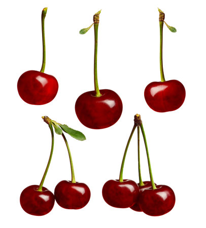 Set of sweet ripe cherry isolated on a white background
