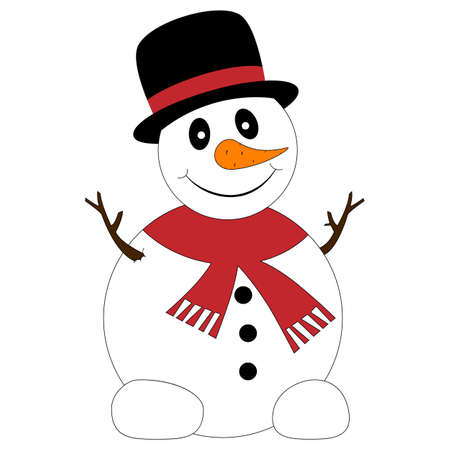 Vector illustration of a funny snowman with black hat on a white backgroundの写真素材