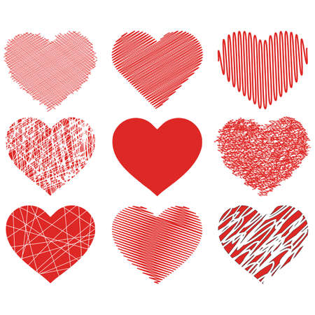 Vector illustration of a set red hearts on whiteの写真素材