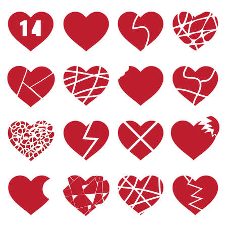 Vector illustration of a set red hearts on whiteの写真素材