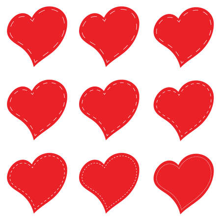 Vector illustration of a set red hearts on whiteのイラスト素材