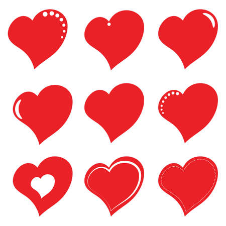 Vector illustration of a set red hearts on whiteのイラスト素材