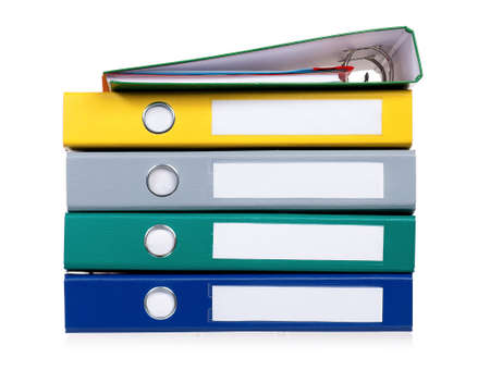Colorful file folders, isolated on white backgroundの写真素材
