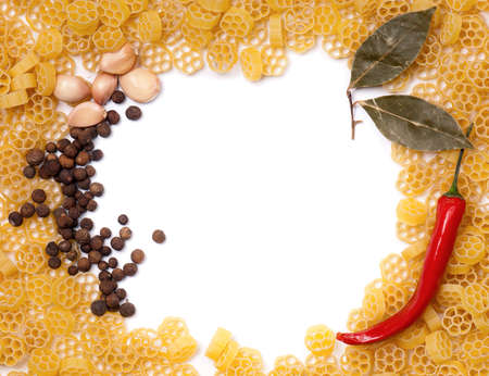 Empty paper and raw pasta, can be used as backgroundの写真素材