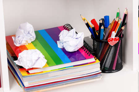 Close up of the shelves with office accessoriesの写真素材