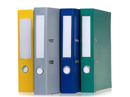 Bright office folders isolated on white backgroundの写真素材