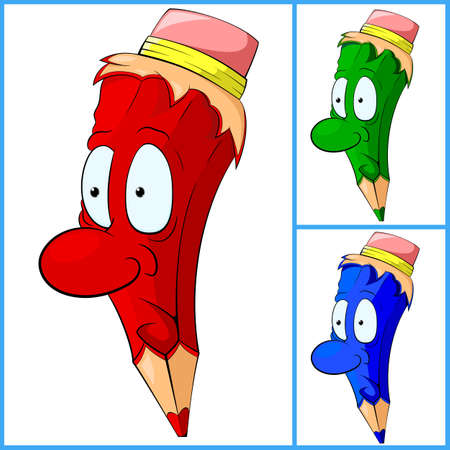 Illustration of a cartoon character pencil with shocked facial expressionの写真素材