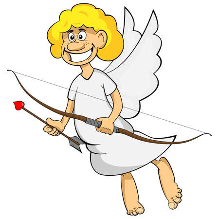 Funny cartoon cupid. Illustration cartoon of cute cupid with bow and arrow. Illustration of a Valentine's Day.の写真素材