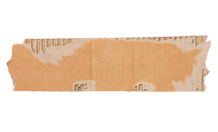 Piece of corrugated cardboard torn, isolated on white background. Cardboard texture ragged edge.の写真素材