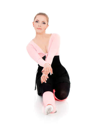 Beautiful one caucasian young woman ballerina ballet dancer, isolated on white backgroundの写真素材