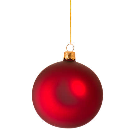 Christmas red bauble - ball isolated on white backgroundの写真素材