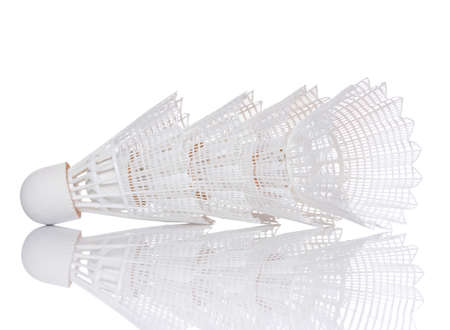White shuttlecock for badminton isolated on white backgroundの写真素材