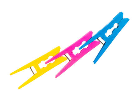 Color clothespin isolated on white background - close-upの写真素材