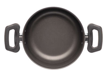 Top view - simple new empty Non-stick grey Cooking Pot or Saucepan, isolated on white background.の写真素材
