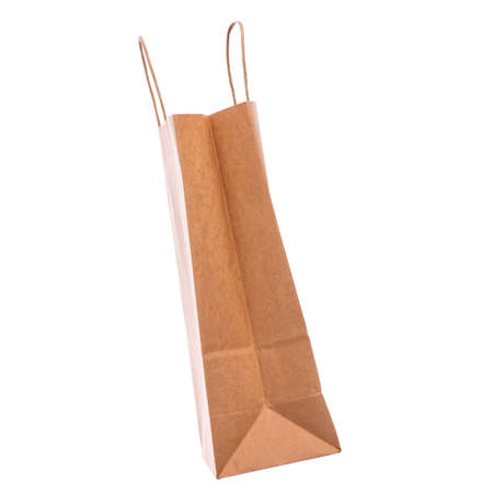 One Empty Brown Paper Bag. Recycled paper Shopping Bag isolated on white background.の写真素材