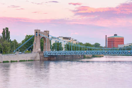 Grunwaldzki Bridge in Wroclaw, Poland and Odra River. Beautiful Sunset in city skyline, Breslau, 2019.の写真素材