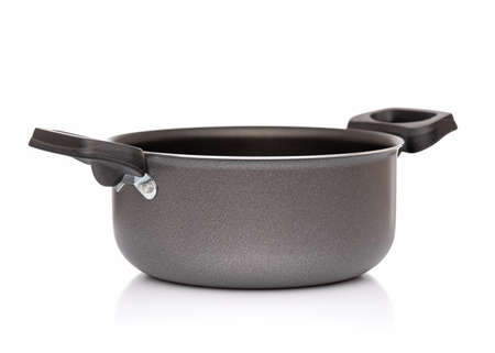Simple new empty Non-stick grey Cooking Pot or Saucepan, isolated on white background.の写真素材