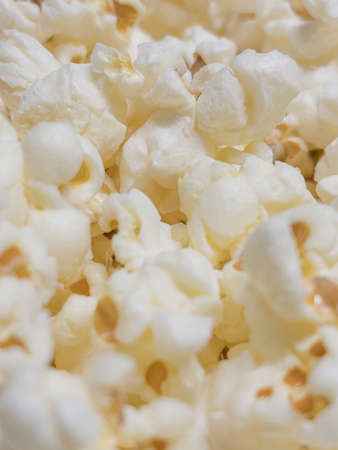 Salted Popcorn background view from above. Top view pop corn.の写真素材