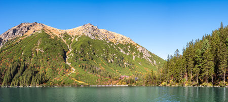 Tatra National Park, Poland. Panorama of mountains lake Morskie Oko Or Eye of the Sea In autumn. Beautiful Tatras Landscape.の写真素材