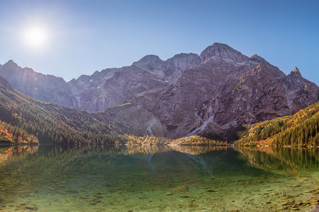 Tatra National Park, Poland. Panorama of mountains lake Morskie Oko Or Eye of the Sea In autumn. Beautiful Tatras Landscape.の写真素材