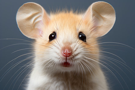 Portrait of cute mouse with big ears and long whiskers, close-up. Looking at camera.の素材