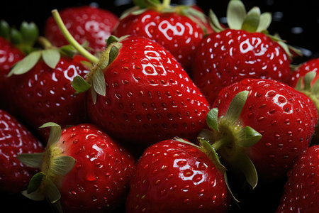 Pile of fresh red ripe strawberries, close upの素材