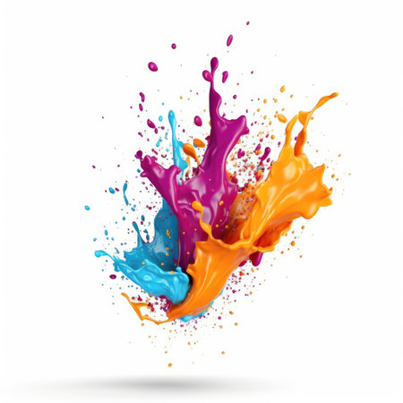 Colorful paint splashing isolated on white backgroundの素材