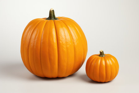 Two orange Pumpkins - big and small, on white background.の素材